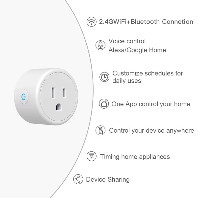 Ewelink Wifi+Bluetooth Smart Plug USA Socket Wireless Switch Smart Home Appliance Scene Linkage Google Home Voice Assitant