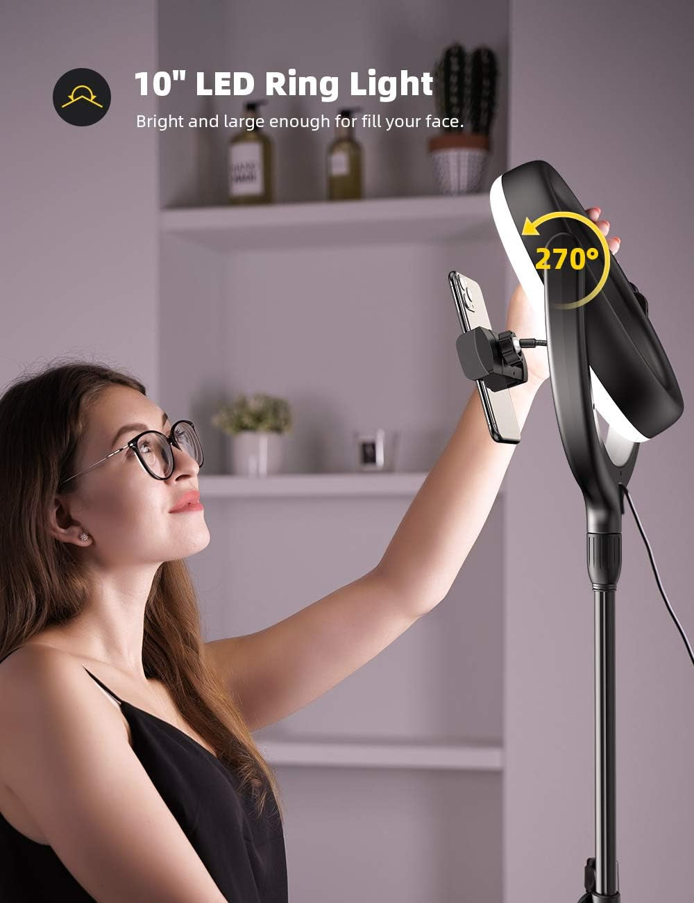 10'' Selfie Ring Light 67'' Tripod Stand -  LED Circle Halo Light with Cell Phone Holder for Live Stream/Makeup/Youtube Video Recording/Photography, ARO De Luz Compatible with 4-6.5'' Phones