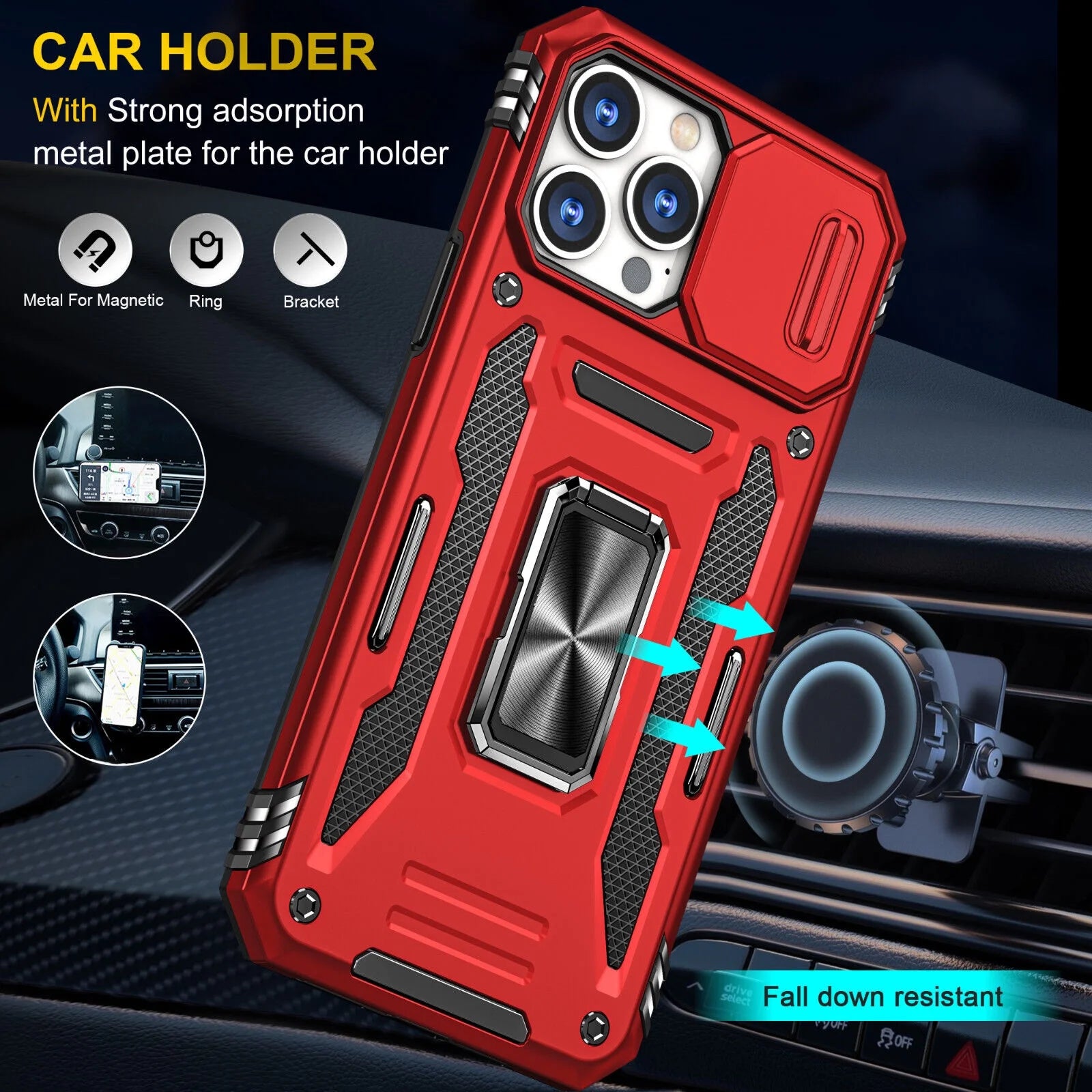 For Iphone 13 Iphone 14 Case Iphone 14 Pro Iphone 14 plus Iphone 14 Pro Max Case Built in Camera Cover &Kickstand Built in 360°Rotate Ring Stand Magnetic Magnet Protective Case - Iphone 14 Plus,Red