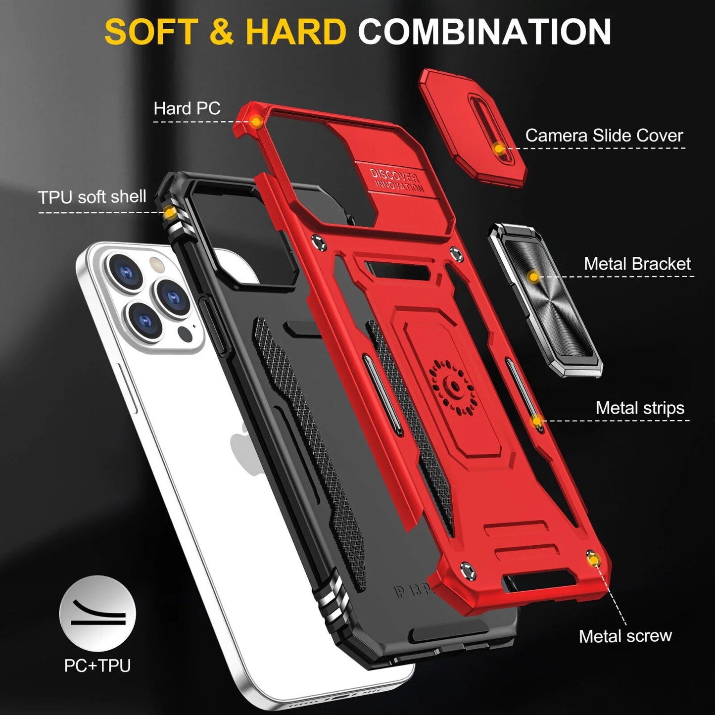 For Iphone 13 Iphone 14 Case Iphone 14 Pro Iphone 14 plus Iphone 14 Pro Max Case Built in Camera Cover &Kickstand Built in 360°Rotate Ring Stand Magnetic Magnet Protective Case - Iphone 14 Plus,Red