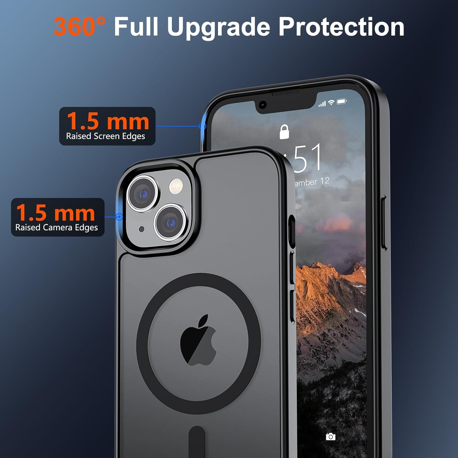 Magnetic for Iphone 14 Case & Iphone 13 Case (Compatible with Magsafe)(Military Grade Drop Protection) Slim Translucent Matte Shockproof Phone Cover,Black