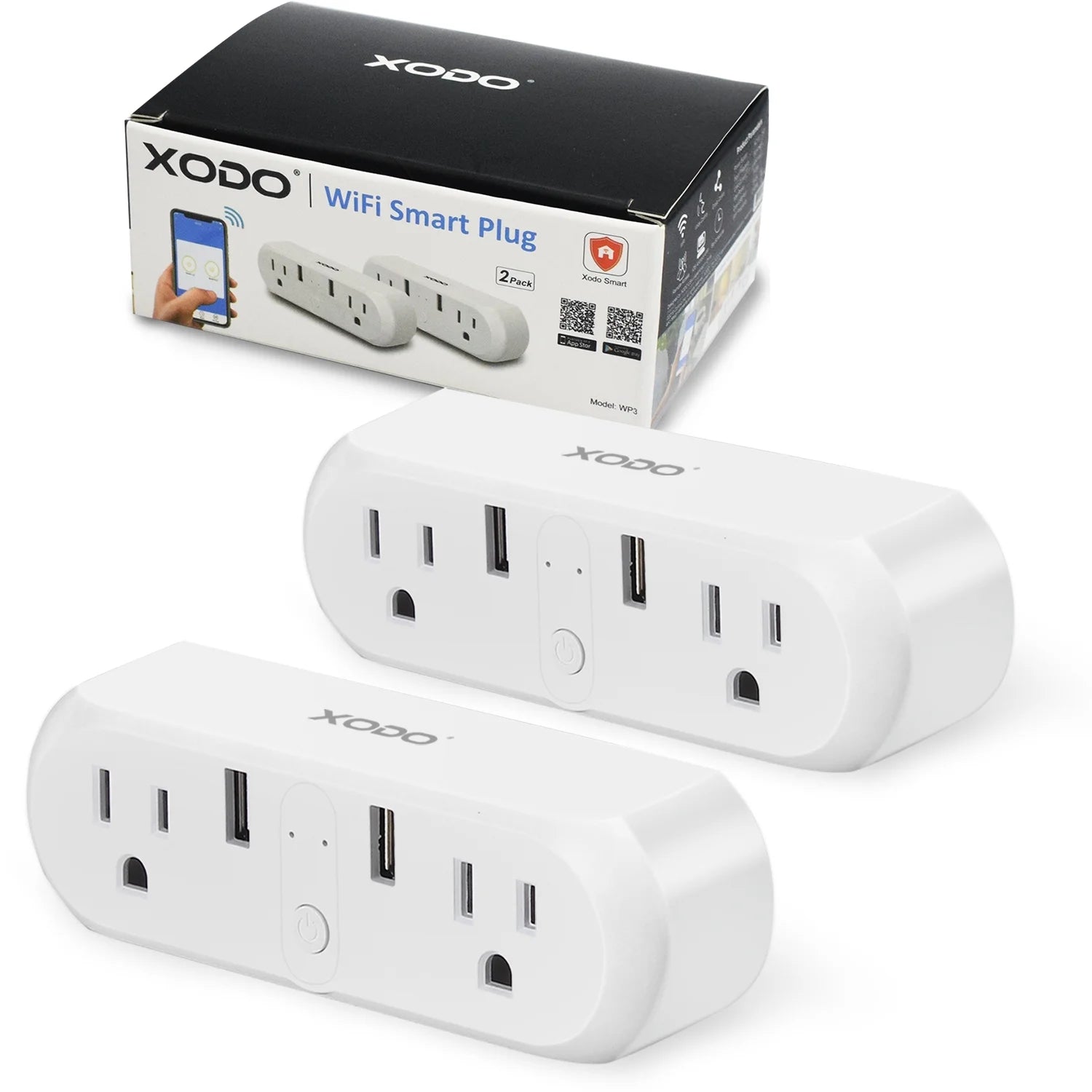 (2 Pack)  Wi-Fi Smart Plug, Surge Protection, USB Charging, Voice Control, Alexa Compatible