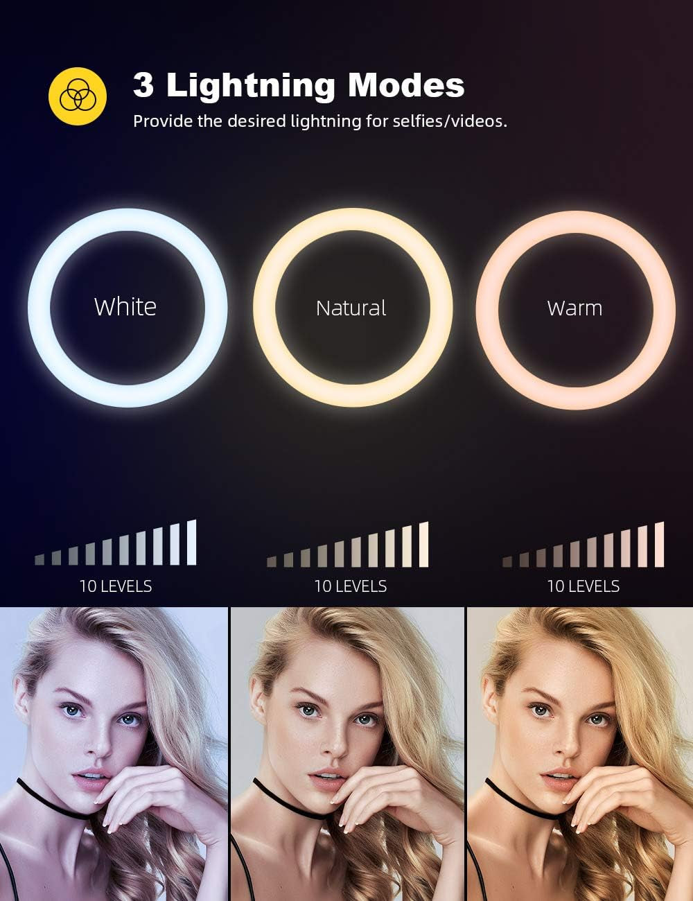 10'' Selfie Ring Light 67'' Tripod Stand -  LED Circle Halo Light with Cell Phone Holder for Live Stream/Makeup/Youtube Video Recording/Photography, ARO De Luz Compatible with 4-6.5'' Phones