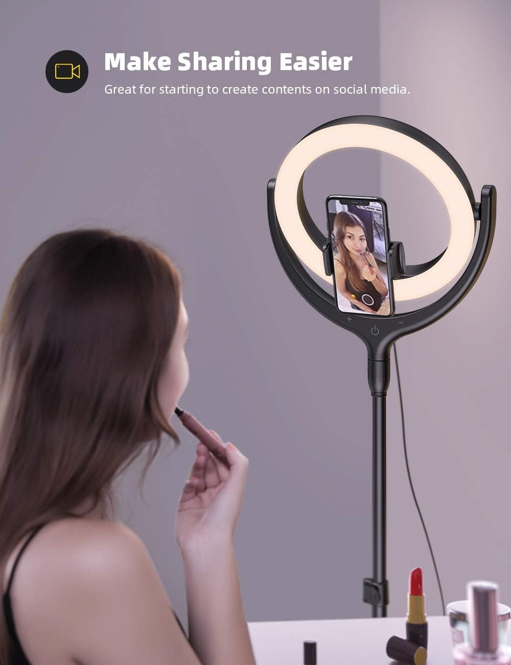 10'' Selfie Ring Light 67'' Tripod Stand -  LED Circle Halo Light with Cell Phone Holder for Live Stream/Makeup/Youtube Video Recording/Photography, ARO De Luz Compatible with 4-6.5'' Phones