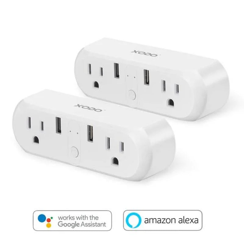 (2 Pack)  Wi-Fi Smart Plug, Surge Protection, USB Charging, Voice Control, Alexa Compatible