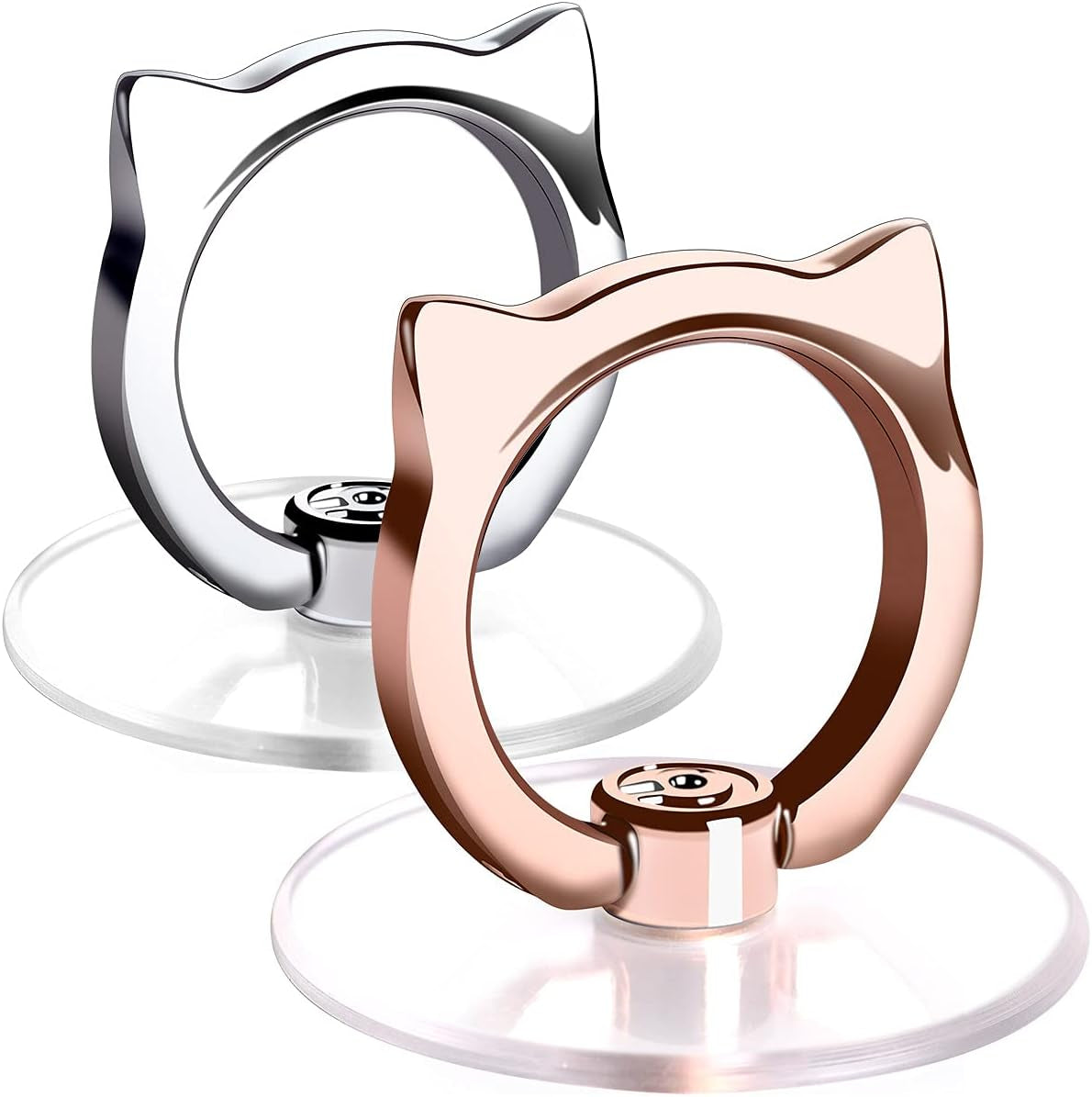 Cat Phone Ring Holder -  Clear Cell Phone Ring Holder Transparent Stand Finger Grip (1 Silver + 1 Rose Gold Cat)