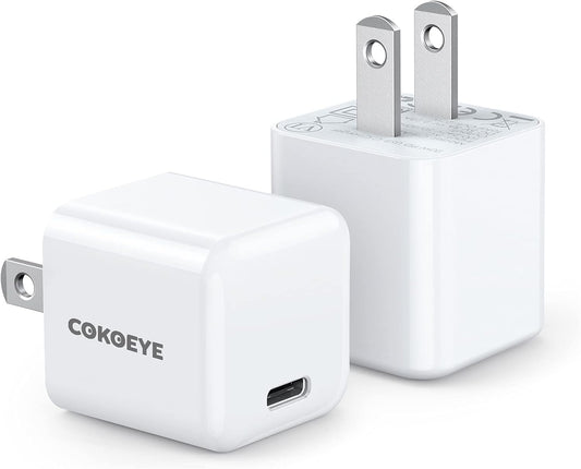 USB C Charger,  for 20W Iphone Portable Charger 2Pack USB C Wall Charger Block and Power Adapter Compatible (White/20W)