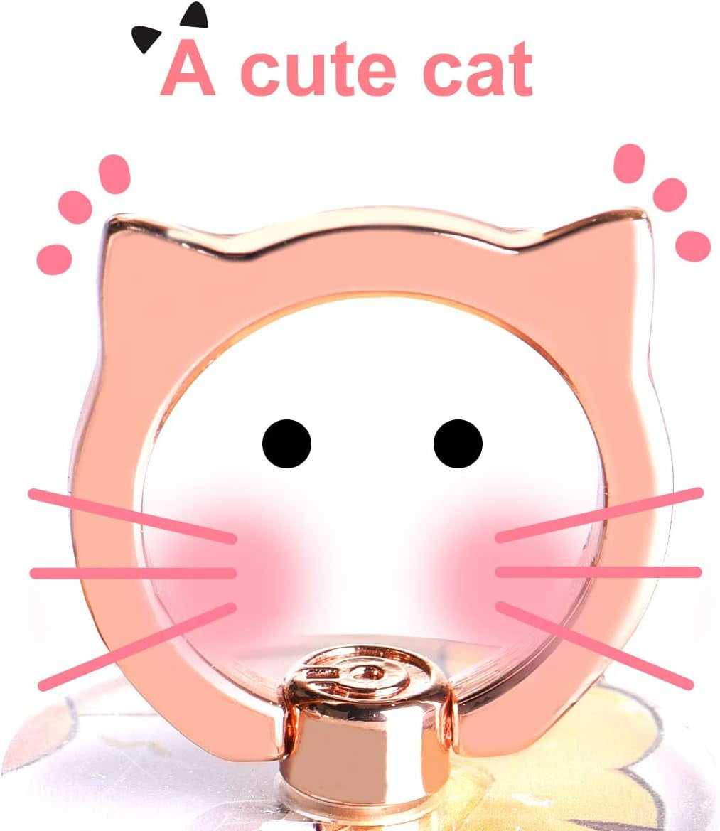 Cat Phone Ring Holder -  Clear Cell Phone Ring Holder Transparent Stand Finger Grip (1 Silver + 1 Rose Gold Cat)