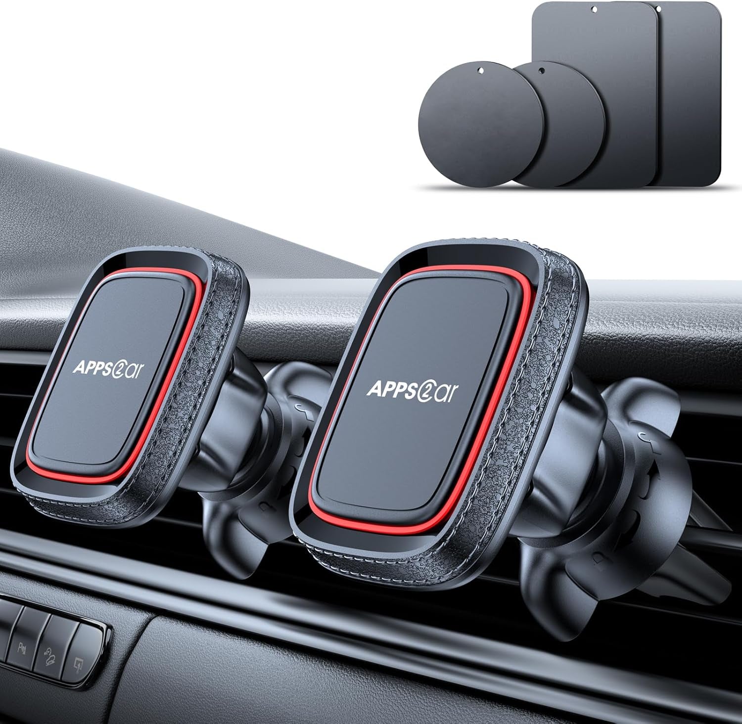 2 Pack Magnetic Phone Car Mount, Car Phone Holder Mount Magnetic, Built in 6 Strong Magnets, Air Vent Cell Phone Holder for Car with Adjustable Secure Tightening System