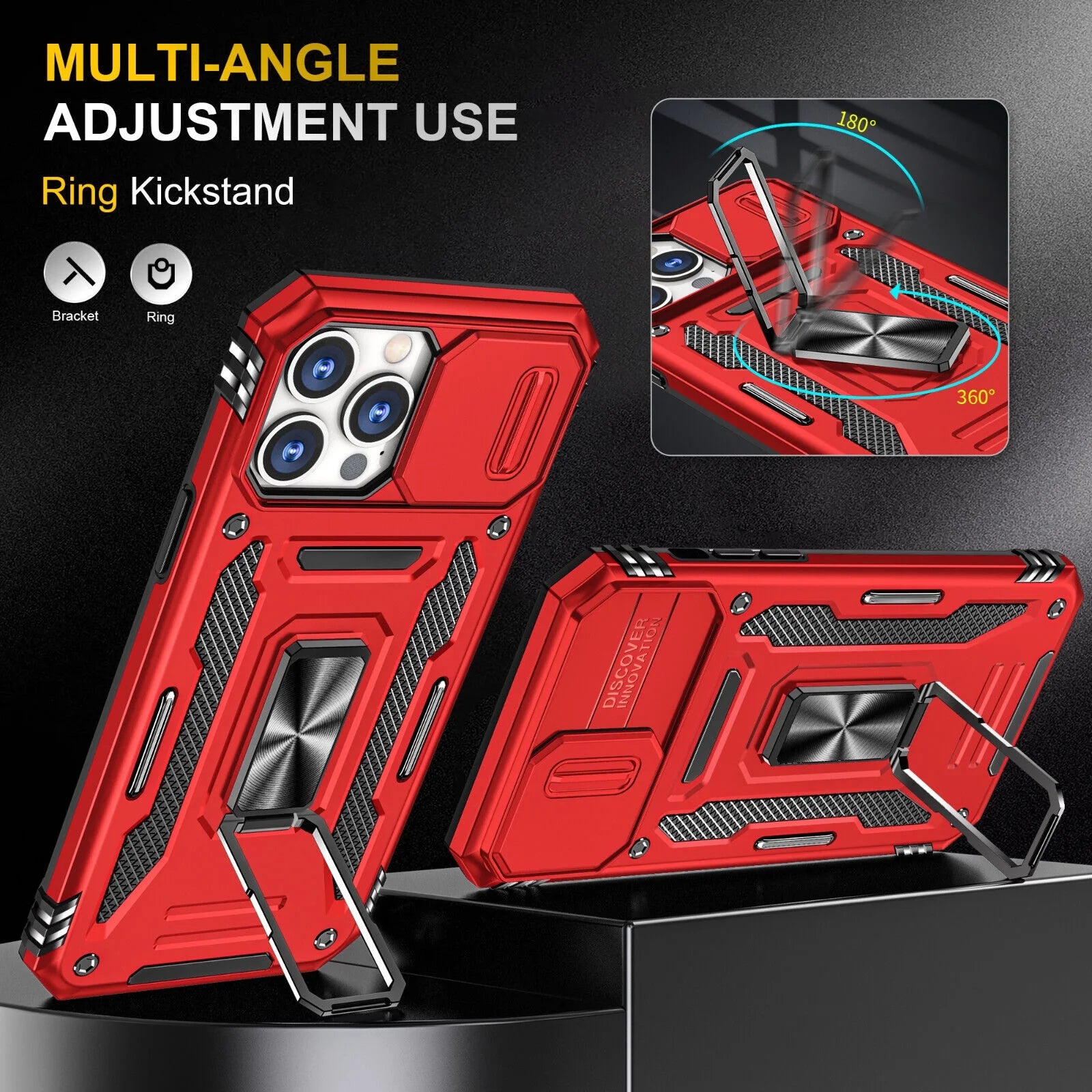 For Iphone 13 Iphone 14 Case Iphone 14 Pro Iphone 14 plus Iphone 14 Pro Max Case Built in Camera Cover &Kickstand Built in 360°Rotate Ring Stand Magnetic Magnet Protective Case - Iphone 14 Plus,Red