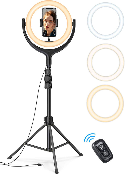 10'' Selfie Ring Light 67'' Tripod Stand -  LED Circle Halo Light with Cell Phone Holder for Live Stream/Makeup/Youtube Video Recording/Photography, ARO De Luz Compatible with 4-6.5'' Phones